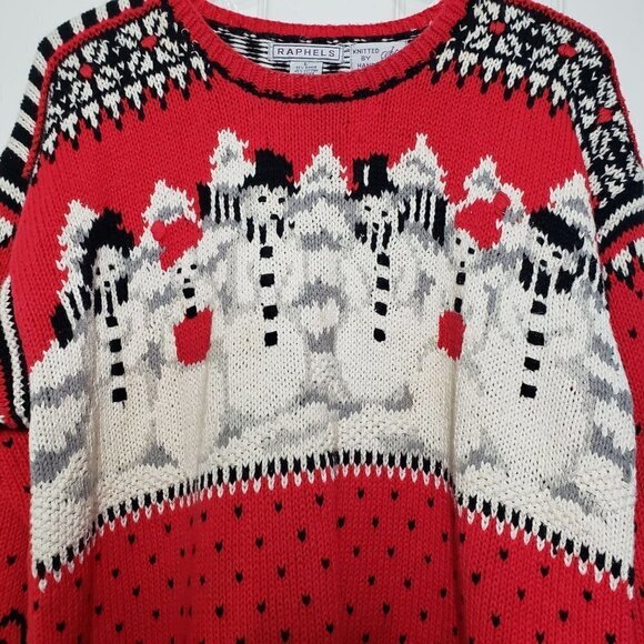 Vintage Hand Knit Snowman Sweater Nordic Red Winter Raphels Womens Large - Picture 2 of 9